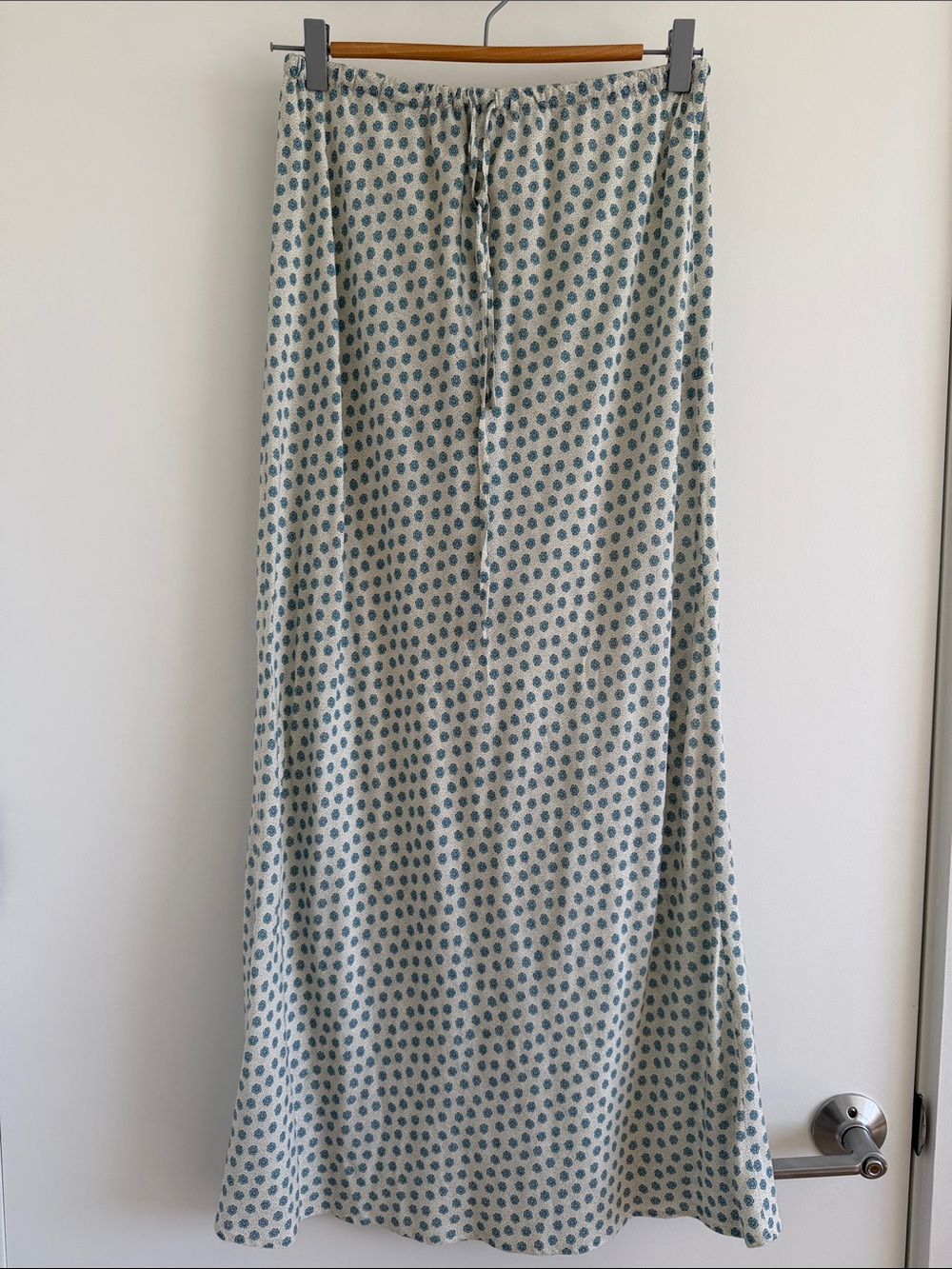 Rhythm. Cream Maxi Skirt with Blue Dot Floral Print